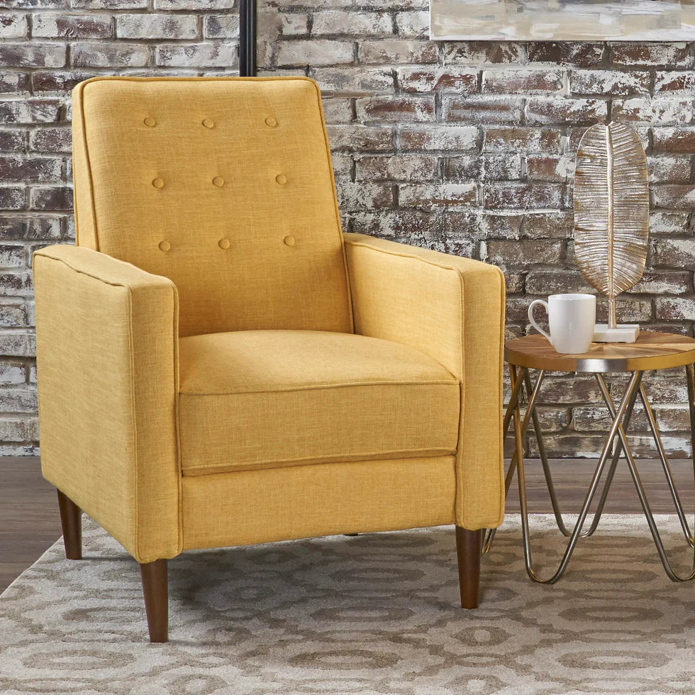 Microfiber Tufted Armchair in Yellow with Birch Frame