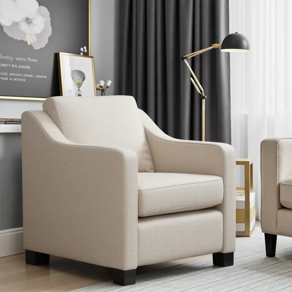 Elegant Beige Fabric Club Chair — Plush Style for Relaxed Corners