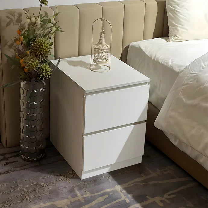 JUKEY Double-Drawer White Nightstand: Style Meets Function