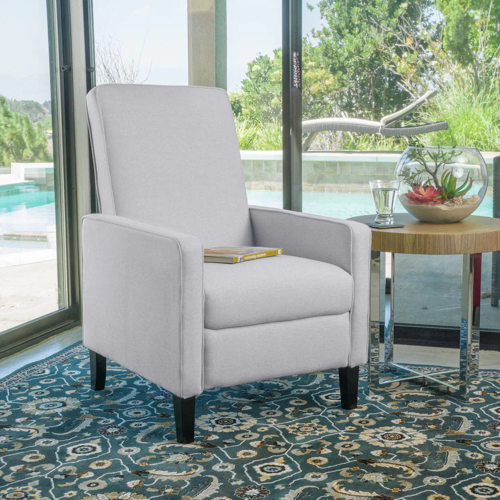 Reclining Accent Chair in Light Grey for Small Spaces