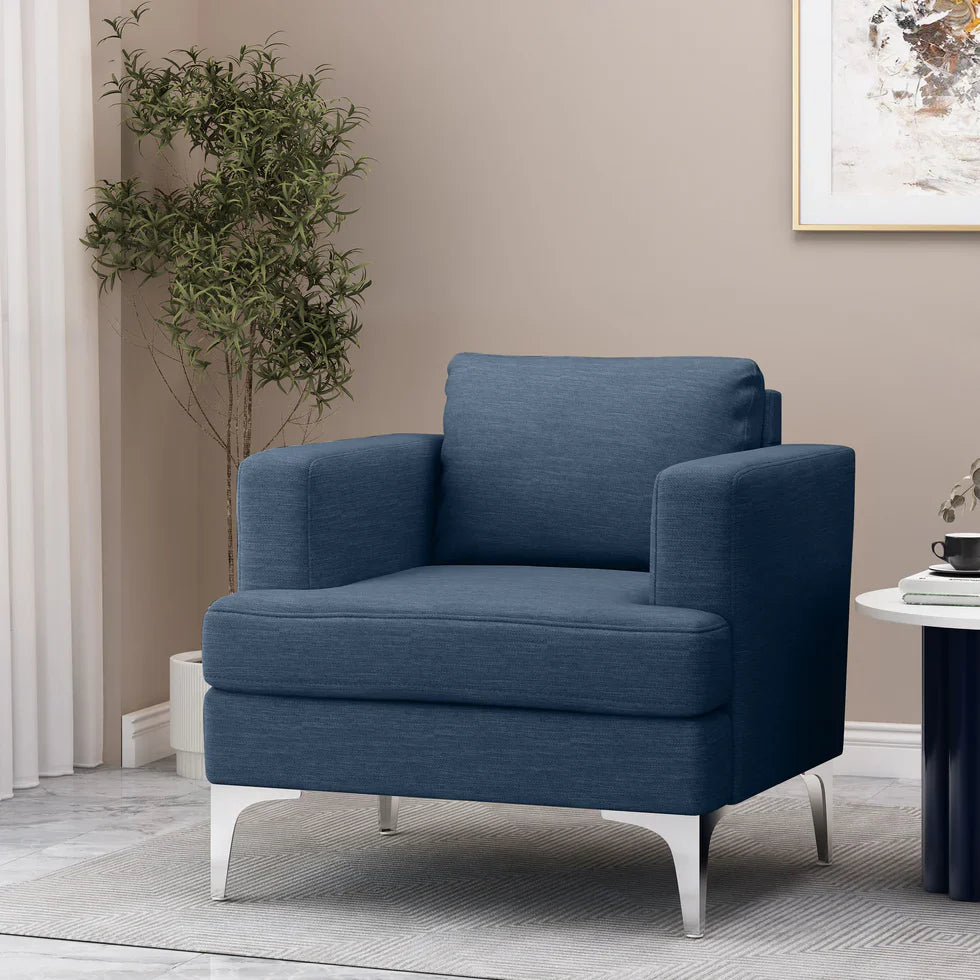 Minimalist Beige Fabric Upholstered Club Chair