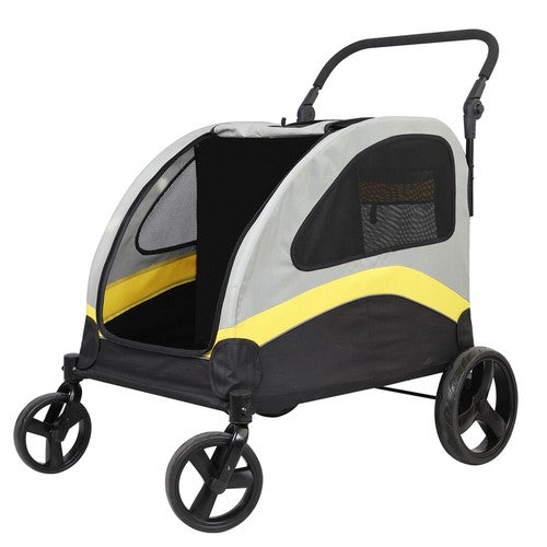 Large Double Seat Dog Stroller Pet Pram Wagon Dividered Travel Pushchair Carrier