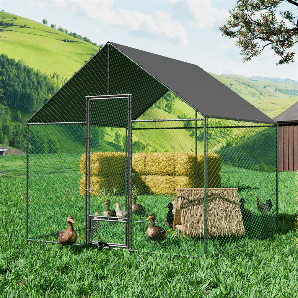 Sturdy Chicken Coop Walk-in Chicken Run Coop Metal Frame 2.7M Height