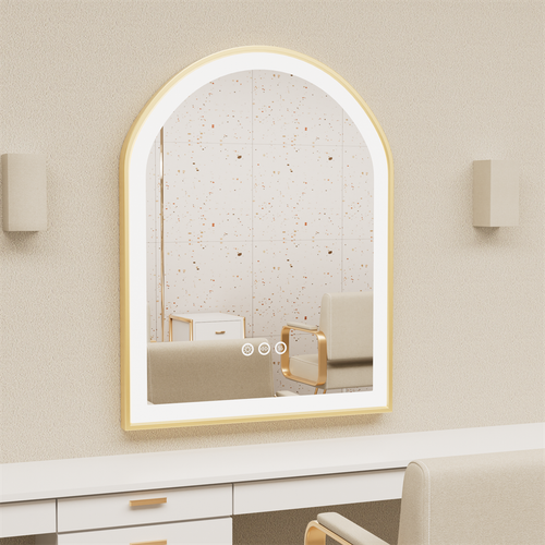 Large Arch LED Bathroom Mirror Anti-fog Thick Gold Aluminum Frame Makeup Mirror