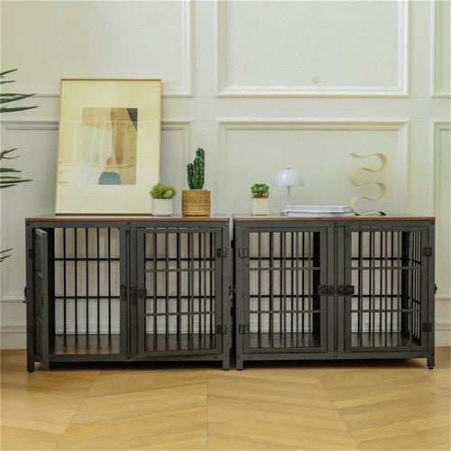 4 Doors Ultra Thicken Dog Crate Cage End Table Divided Dog Puppy Kennel f/ 2 Dog