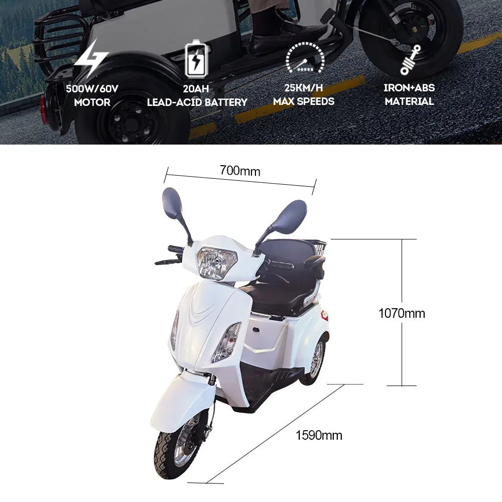 Eeeza Urban Comfort Scooter – 60V20Ah Three-Wheel Mobility with Rear Basket & Disc Brake System