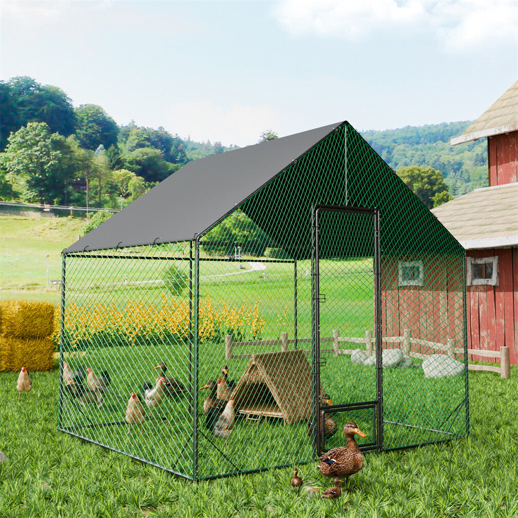 Sturdy Chicken Coop Walk-in Chicken Run Coop Metal Frame 2.7M Height