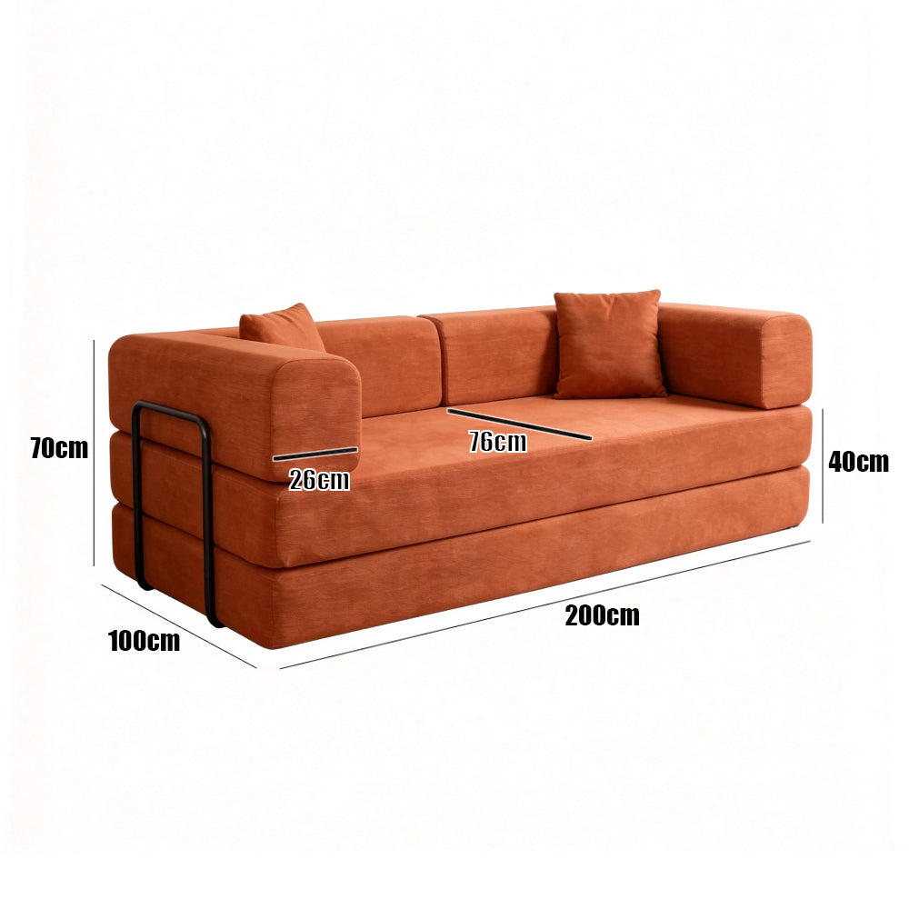 Folding corduroy sofa bed with pillows