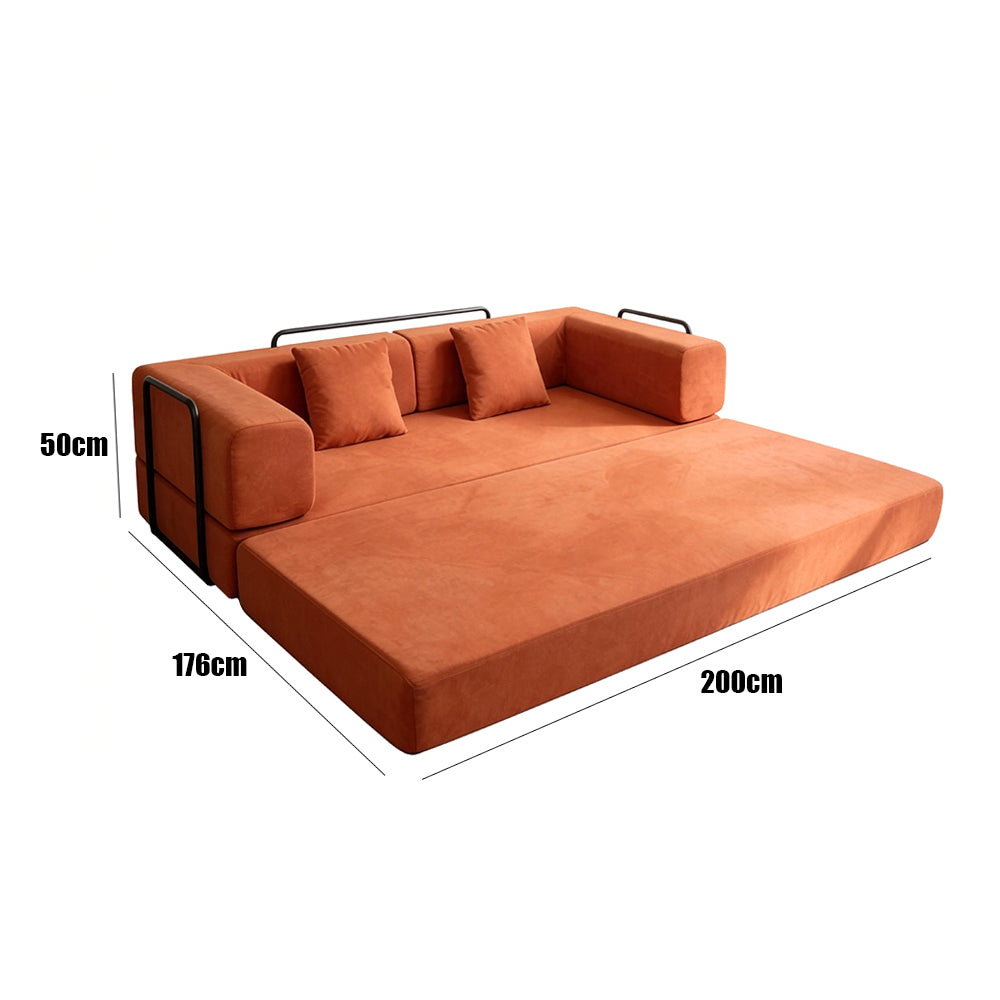Folding corduroy sofa bed with pillows