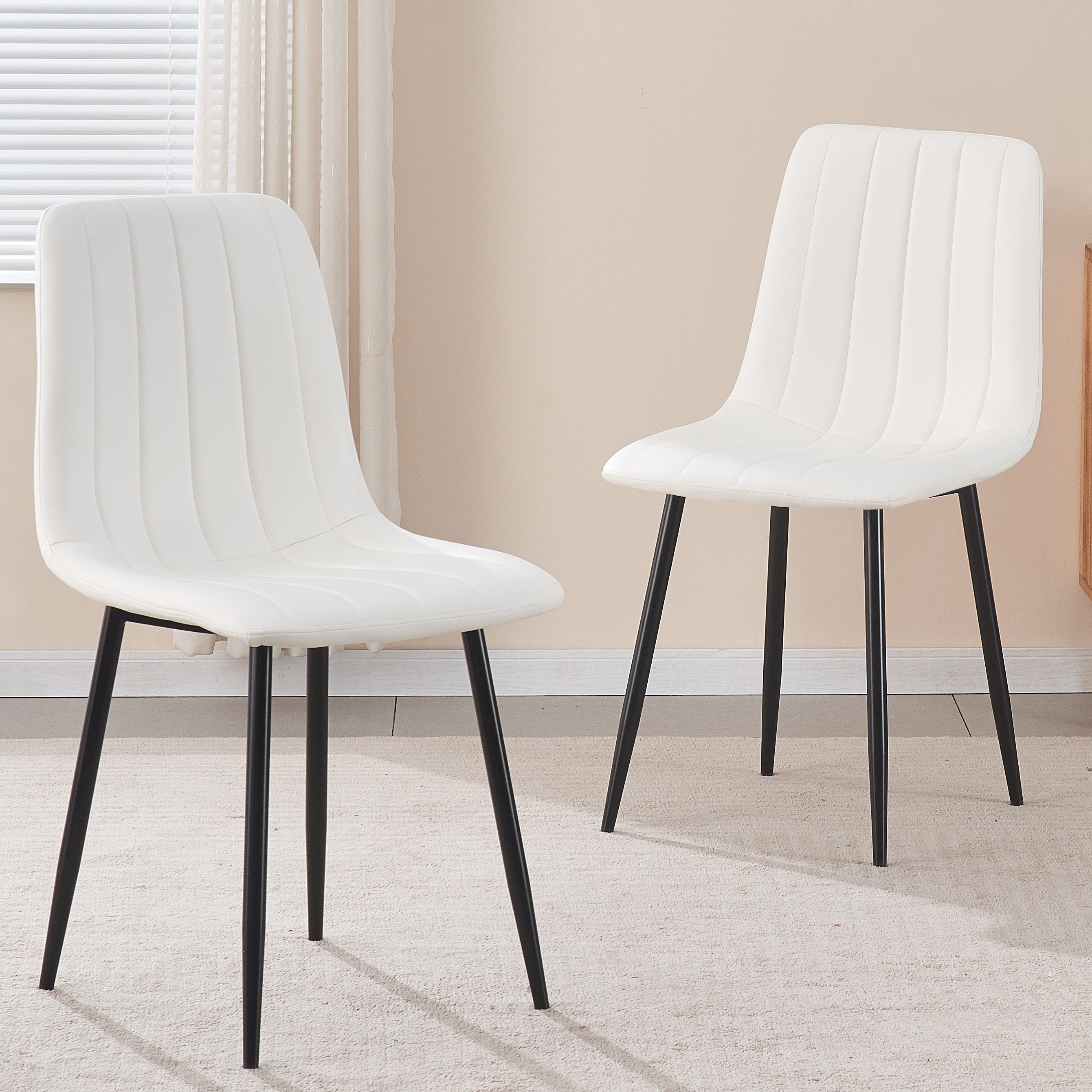 BRIBRION Dining Chairs Set of 2 Upholstered PU/Velvet Faux Leather Black Metal Legs for Kitchen
