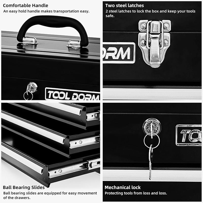 Metal Tool Box with 3 Drawes Portable Steel Metal Tool Box