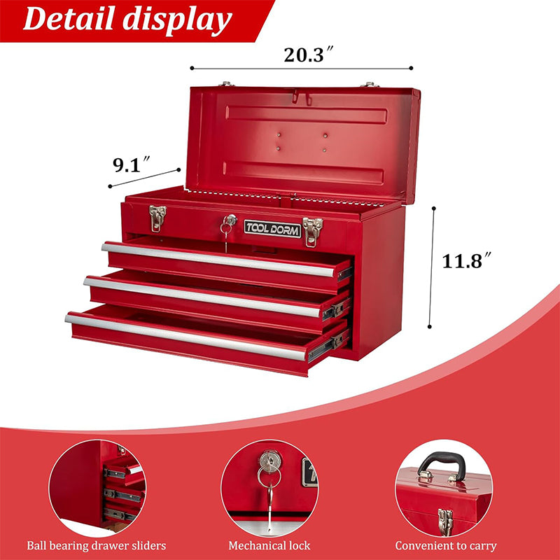 Metal Tool Box with 3 Drawes Portable Steel Metal Tool Box