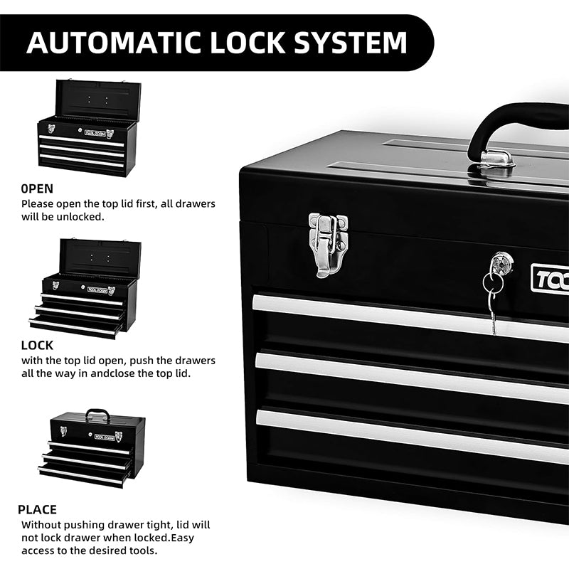 Metal Tool Box with 3 Drawes Portable Steel Metal Tool Box