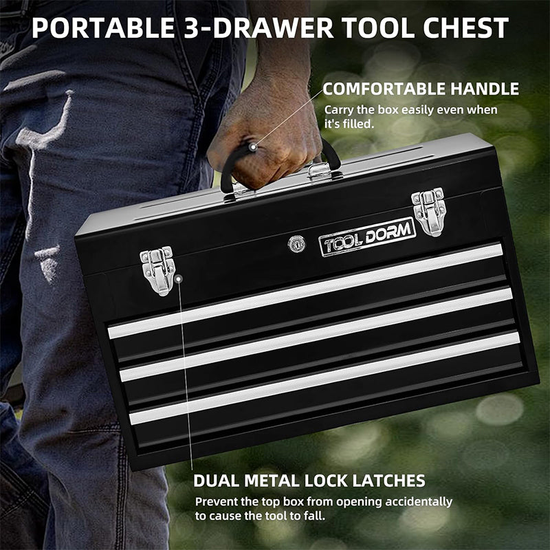 Metal Tool Box with 3 Drawes Portable Steel Metal Tool Box