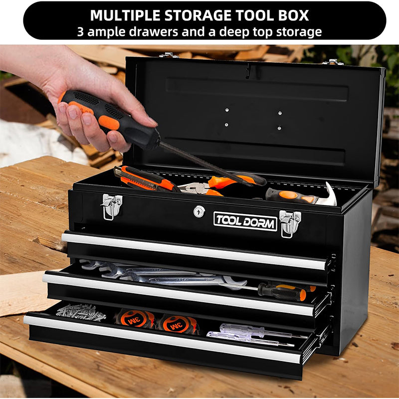 Metal Tool Box with 3 Drawes Portable Steel Metal Tool Box