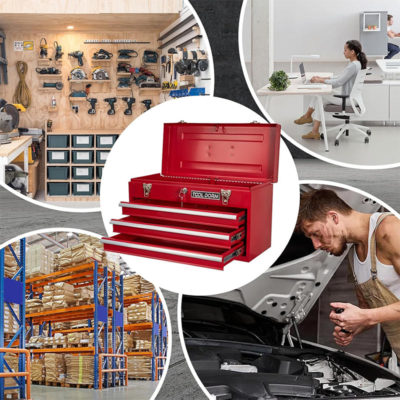 Metal Tool Box with 3 Drawes Portable Steel Metal Tool Box