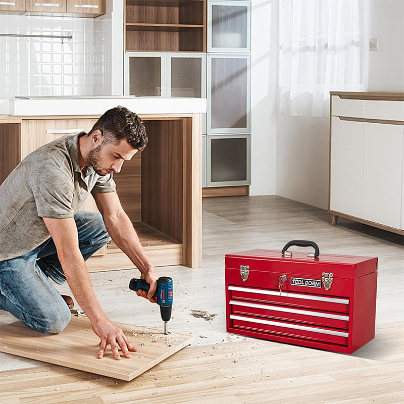 Metal Tool Box with 3 Drawes Portable Steel Metal Tool Box