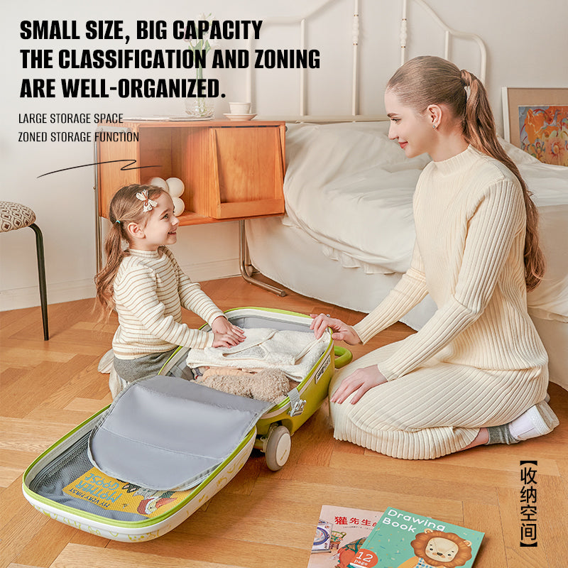 20" Children Travel Suitcase With Seat And Rider Capabilities,Anti Rollover, Carry-on Luggage Lightweight