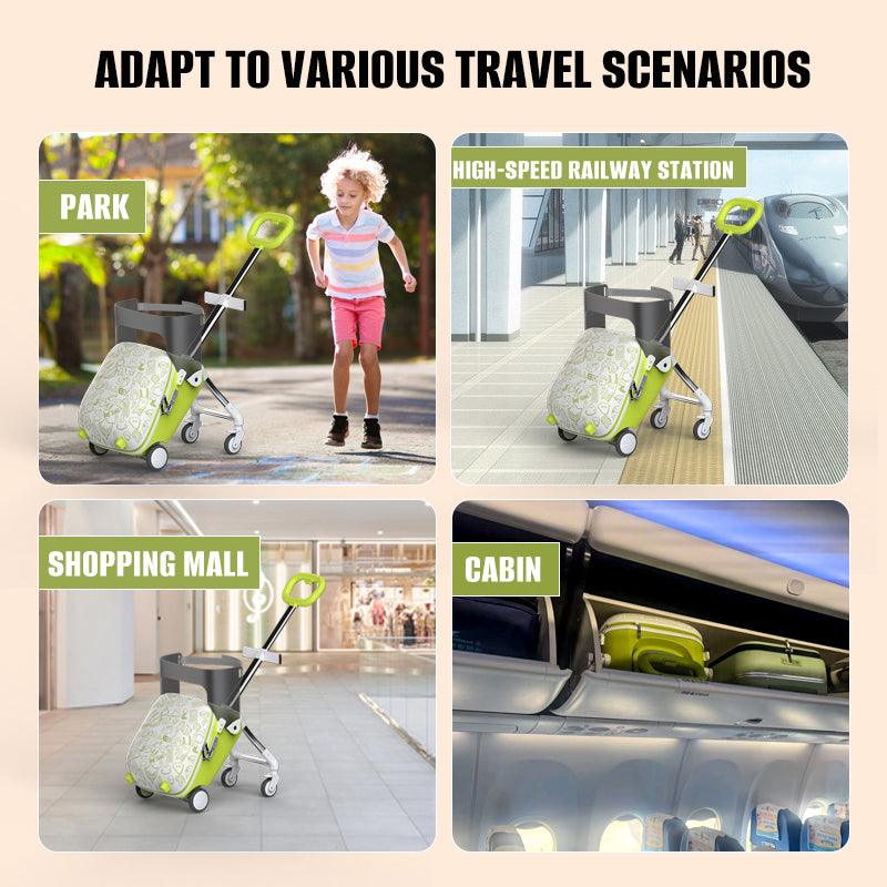 20" Children Travel Suitcase With Seat And Rider Capabilities,Anti Rollover, Carry-on Luggage Lightweight