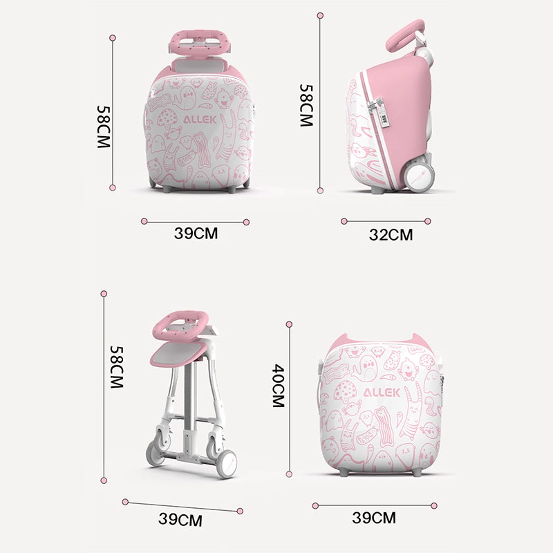 20" Children Travel Suitcase With Seat And Rider Capabilities,Anti Rollover, Carry-on Luggage Lightweight