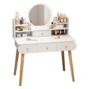 Dressing Table with LED Lights and 4 Drawers, White