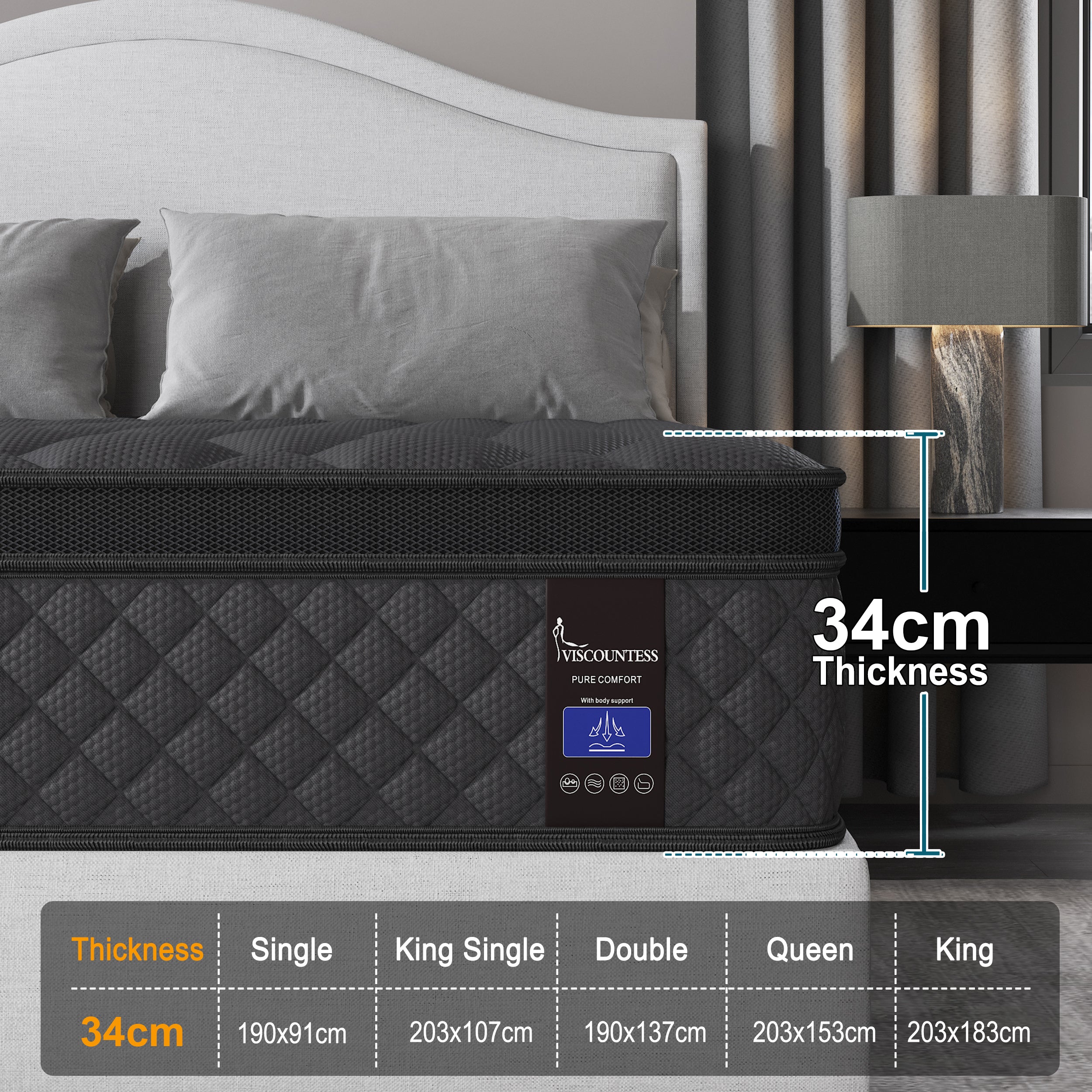 Viscountess Queen Double King Single Bed Mattress Gel Memory Foam