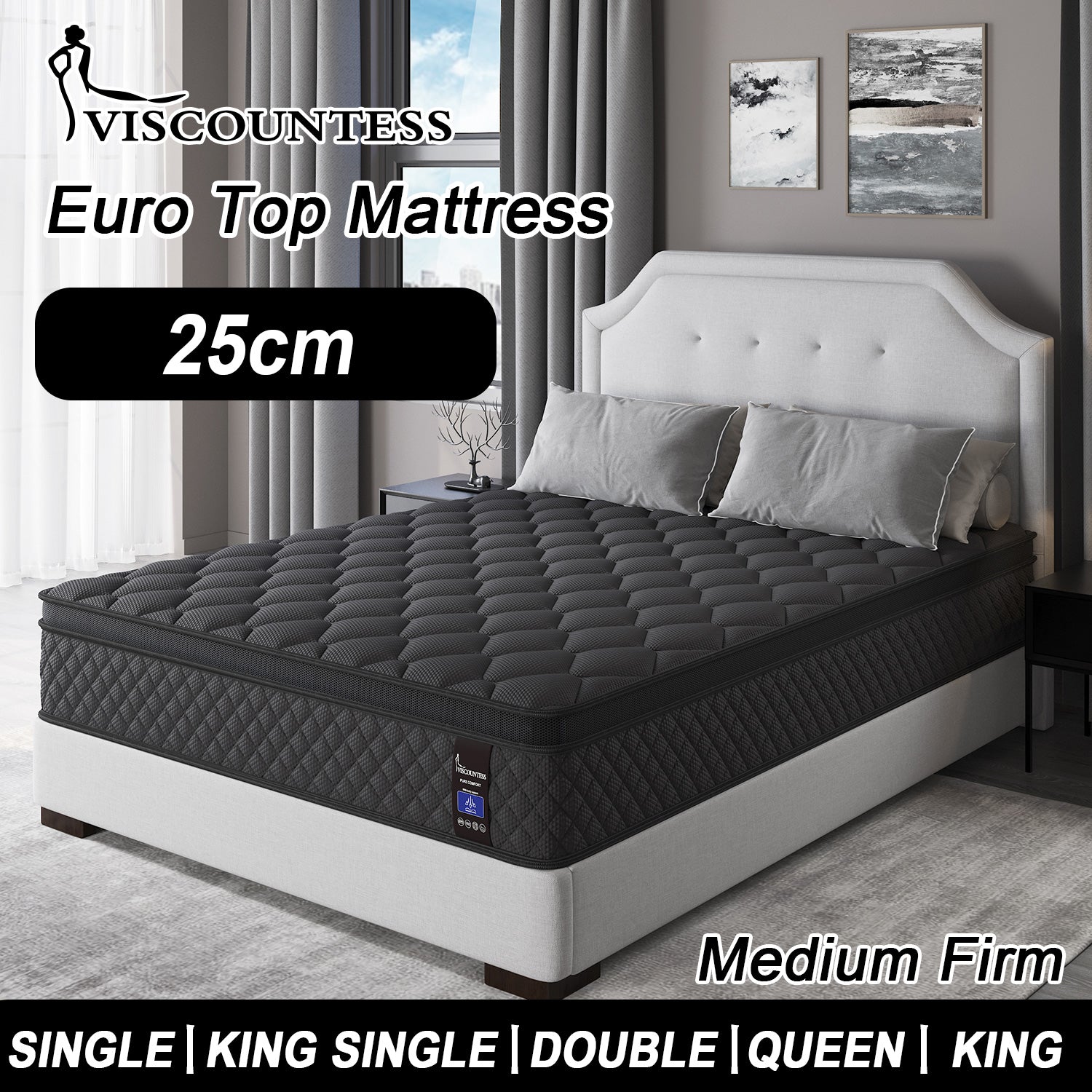 Viscountess 25cm Queen Double Mattress Gel Memory Foam Pocket Spring
