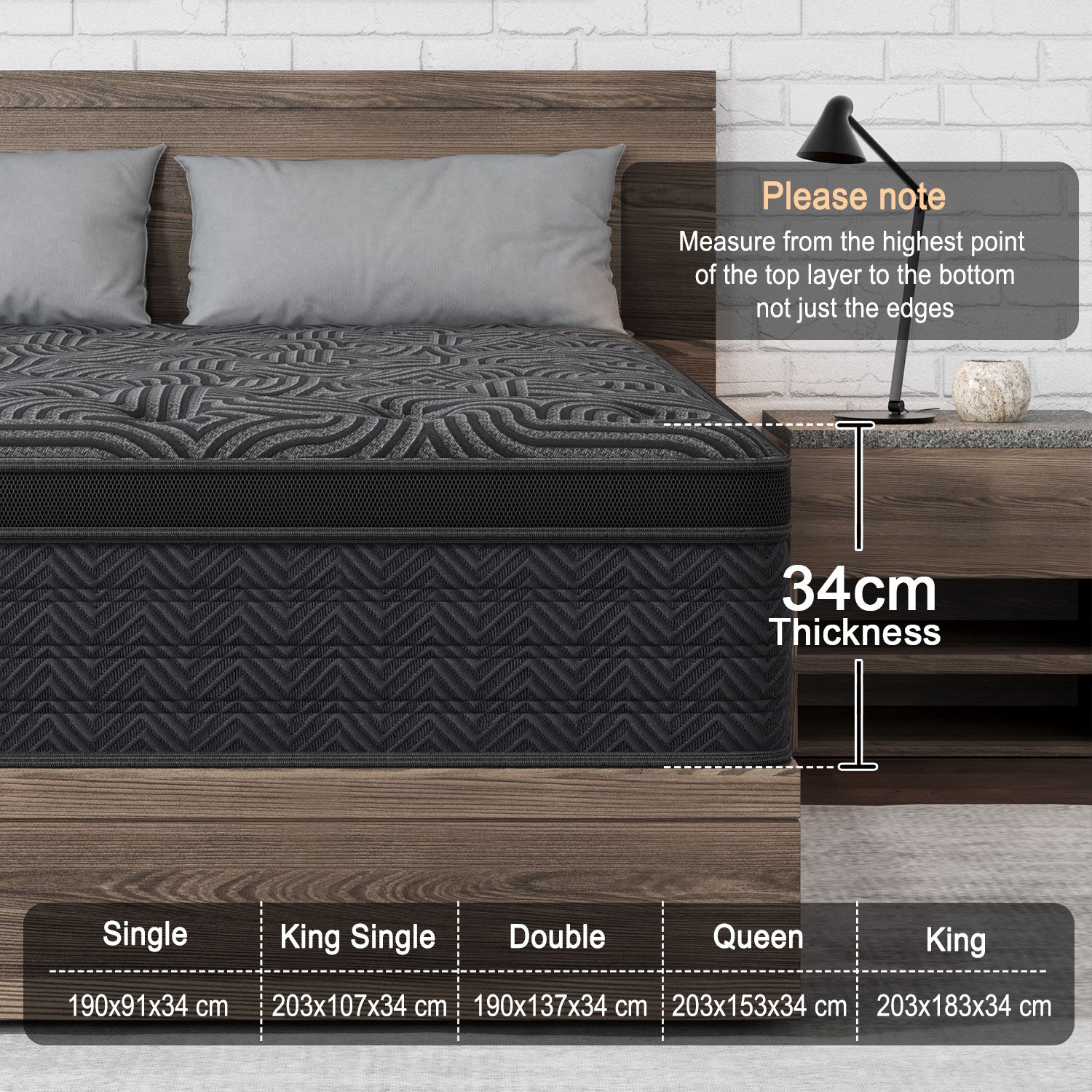 Viscountess 34cm Mattresses Queen Double King Single Euro Top