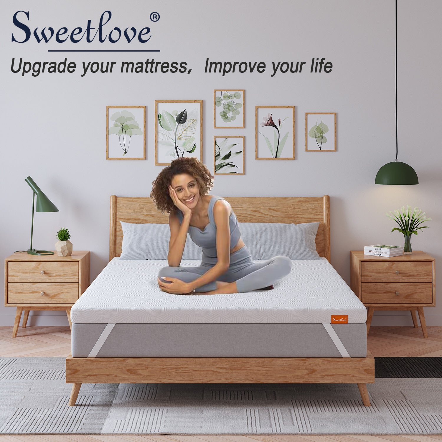 SweetLove Memory Foam Mattress Topper Bamboo Cover Underlay Mat Queen Single Double Gel 8cm