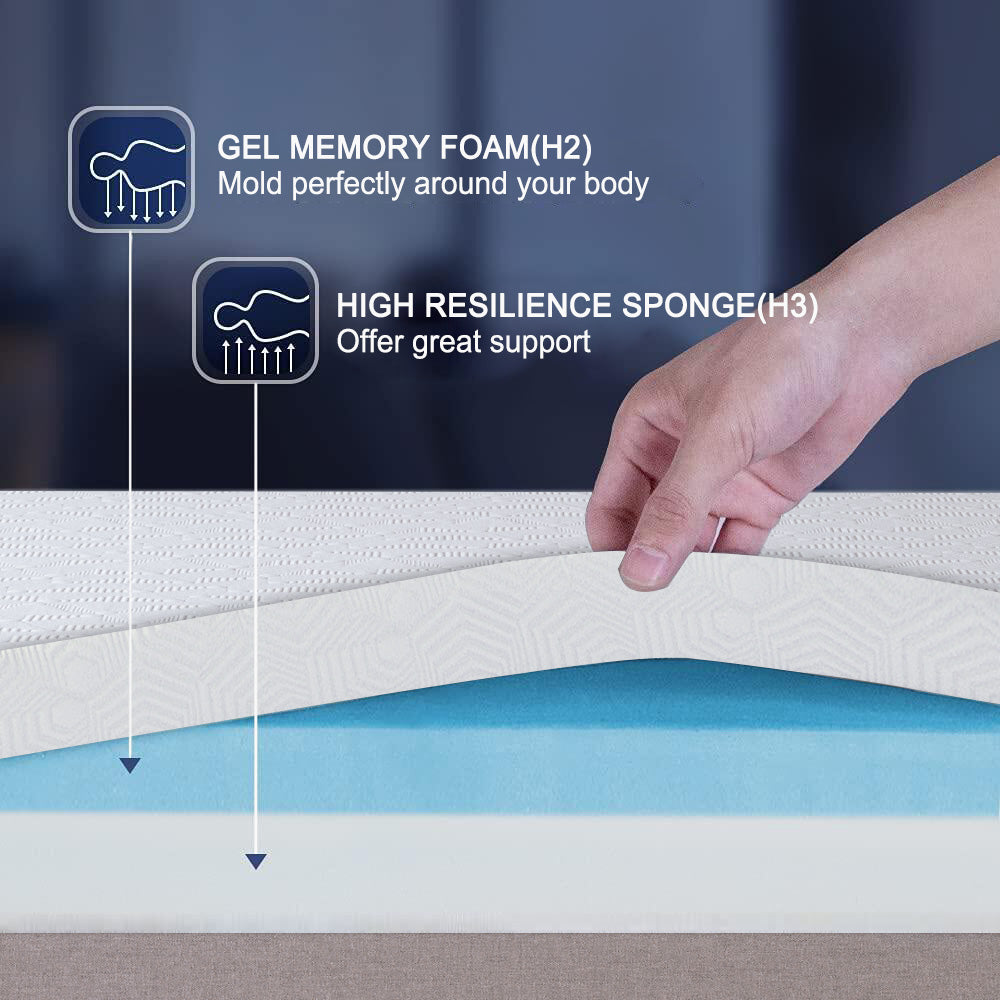 SweetLove Dual-Layer Memory Foam Topper Cool Gel Ventilated Mattress Bed Bamboo Underlay 5CM