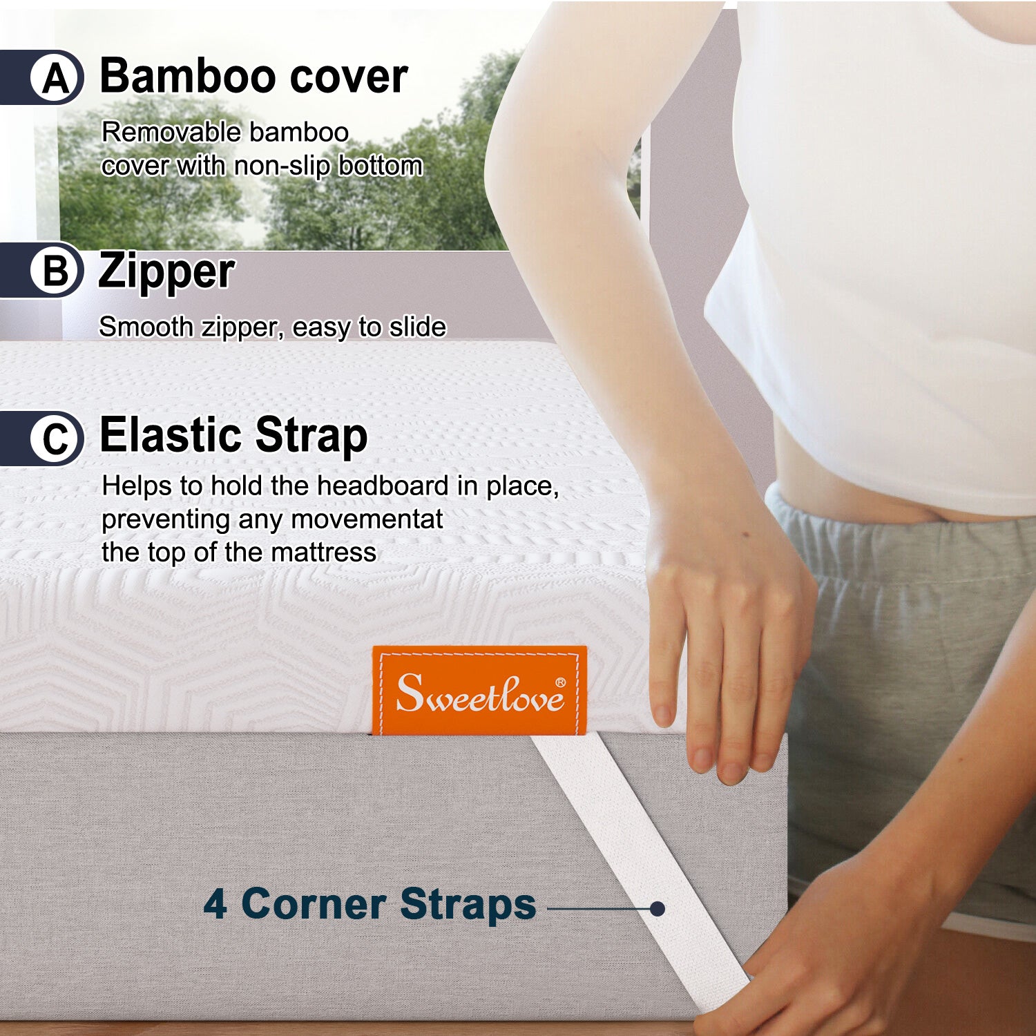 SweetLove Memory Foam Mattress Topper Bamboo Cover Underlay Mat Queen Single Double Gel 8cm