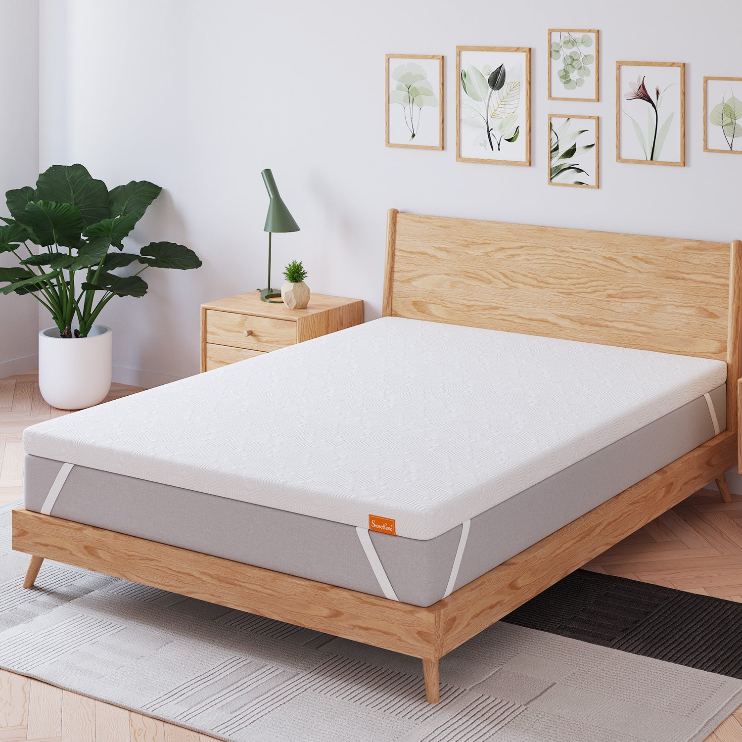 SweetLove Dual-Layer Memory Foam Topper Cool Gel Ventilated Mattress Bed Bamboo Underlay 5CM