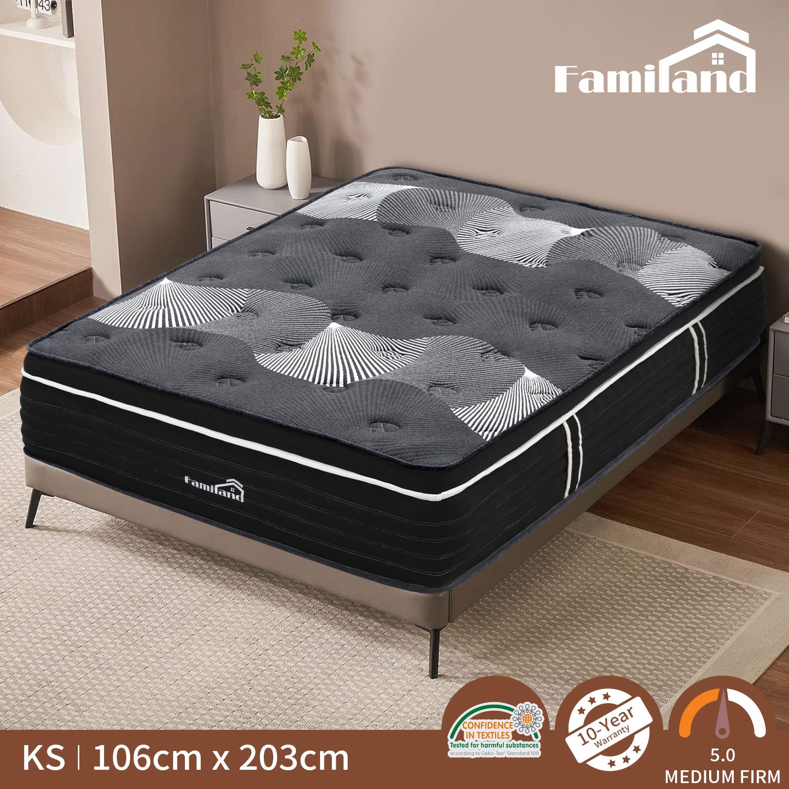 Familand Queen Double King Single Mattress Pocket Spring Bamboo Charcoal Memory Foam