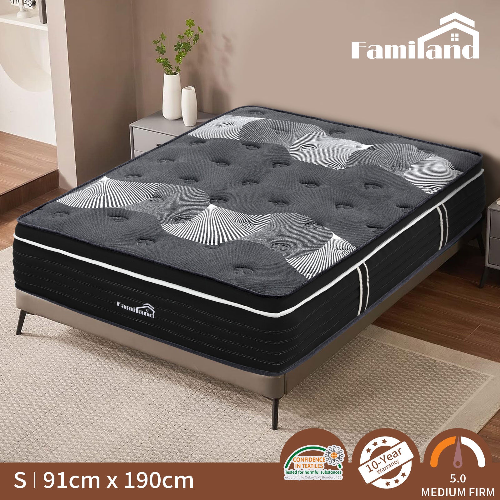 Familand Queen Double King Single Mattress Pocket Spring Bamboo Charcoal Memory Foam