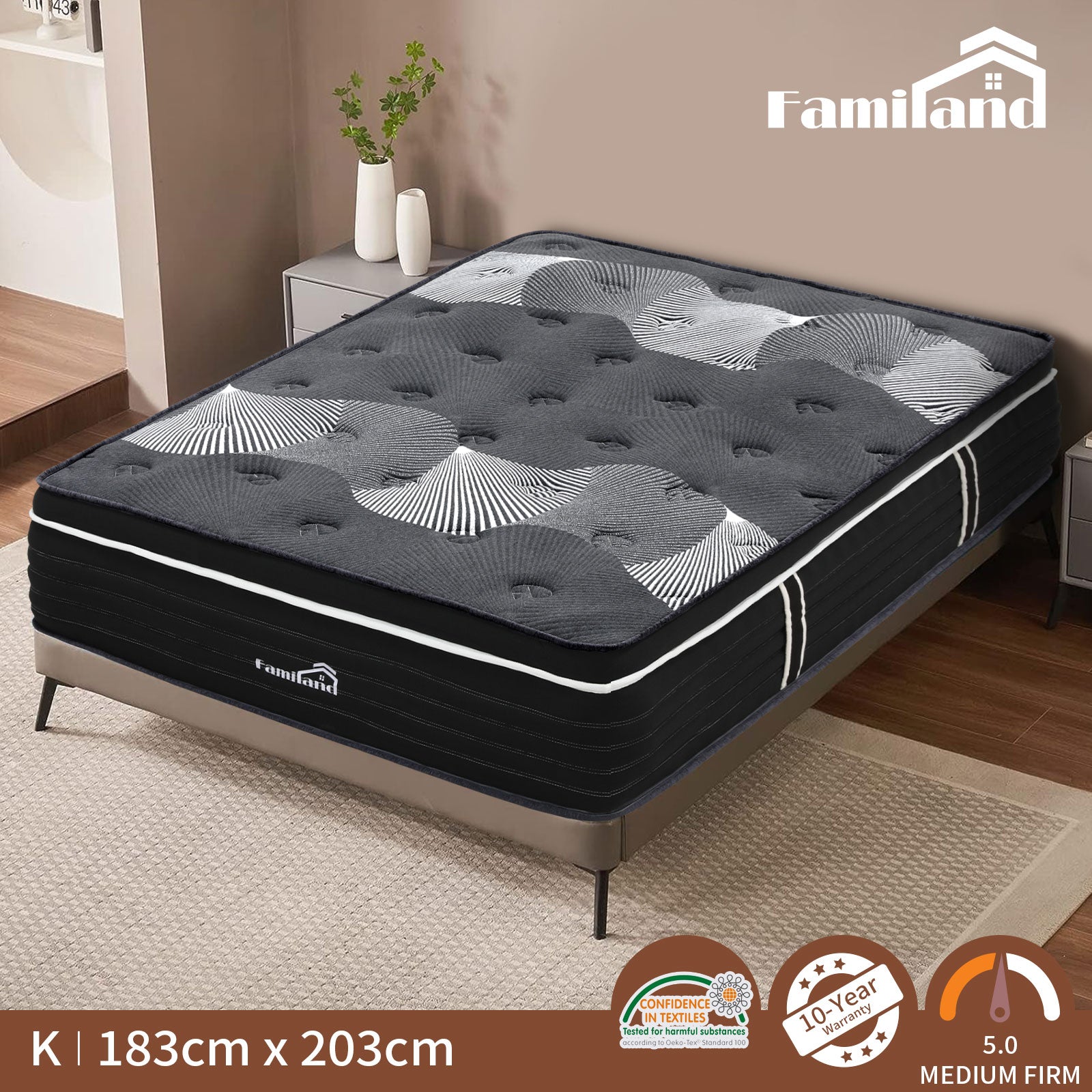 Familand Queen Double King Single Mattress Pocket Spring Bamboo Charcoal Memory Foam