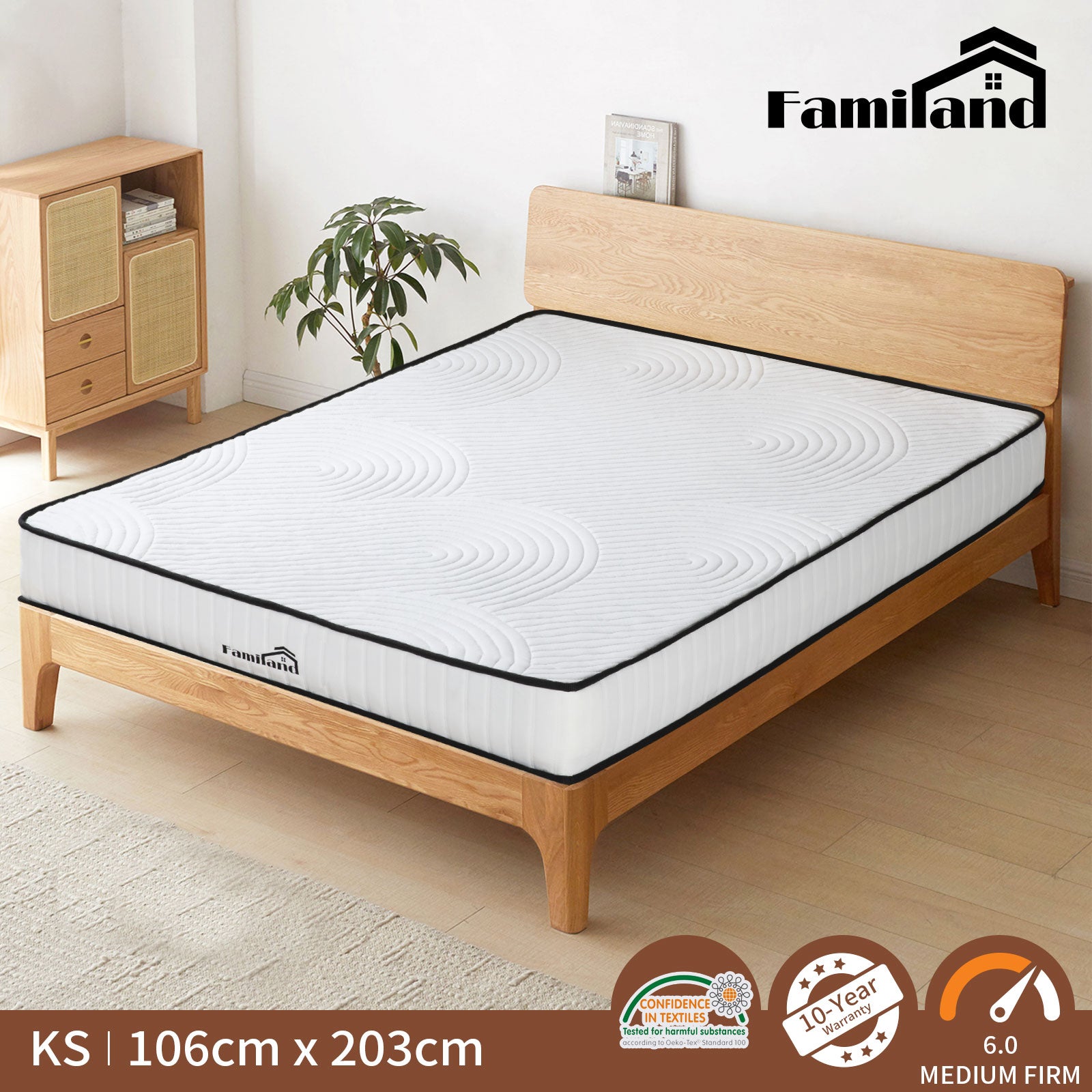 Familand Queen Double King Single Mattress Pocket Spring Memory Foam 22cm White