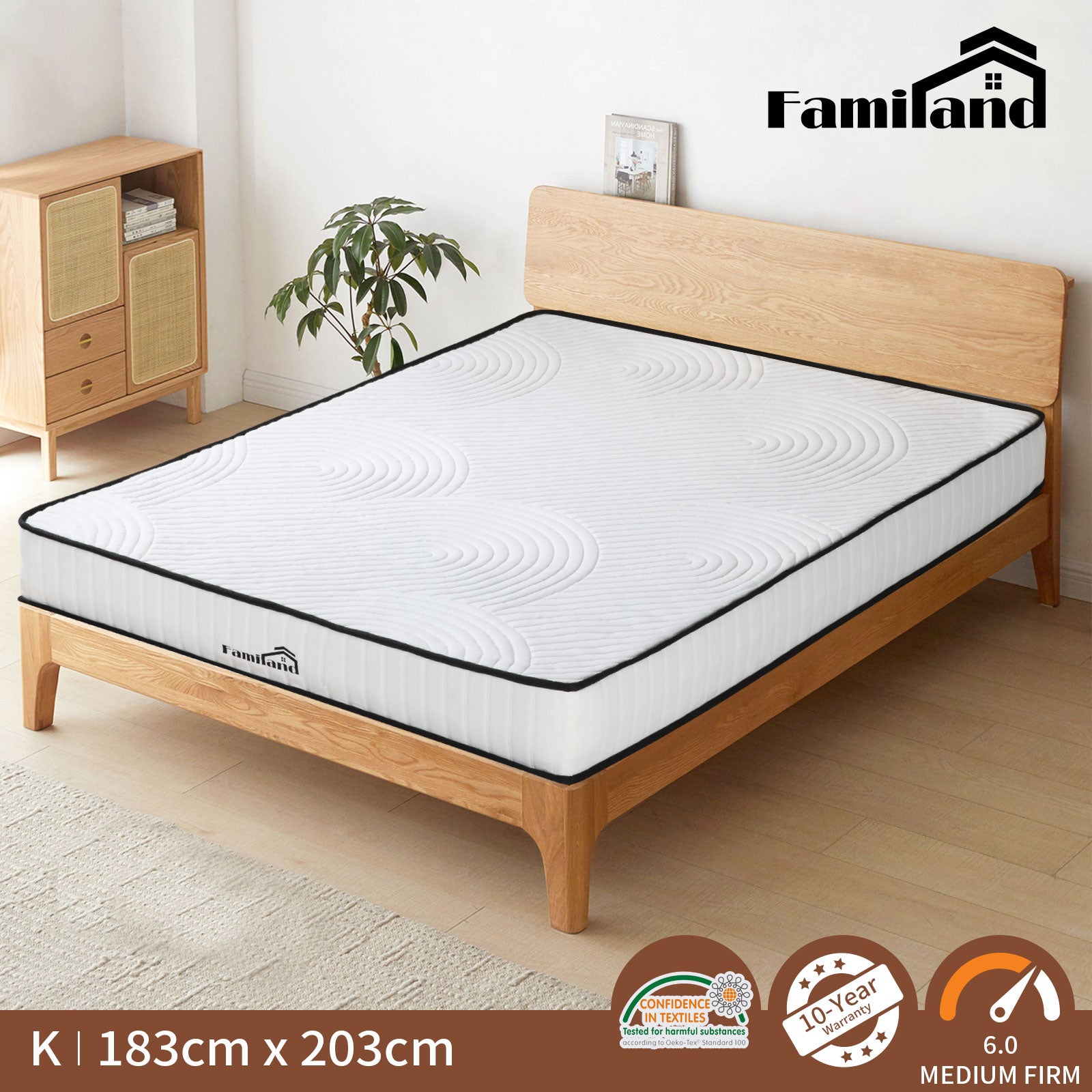 Familand Queen Double King Single Mattress Pocket Spring Memory Foam 22cm White