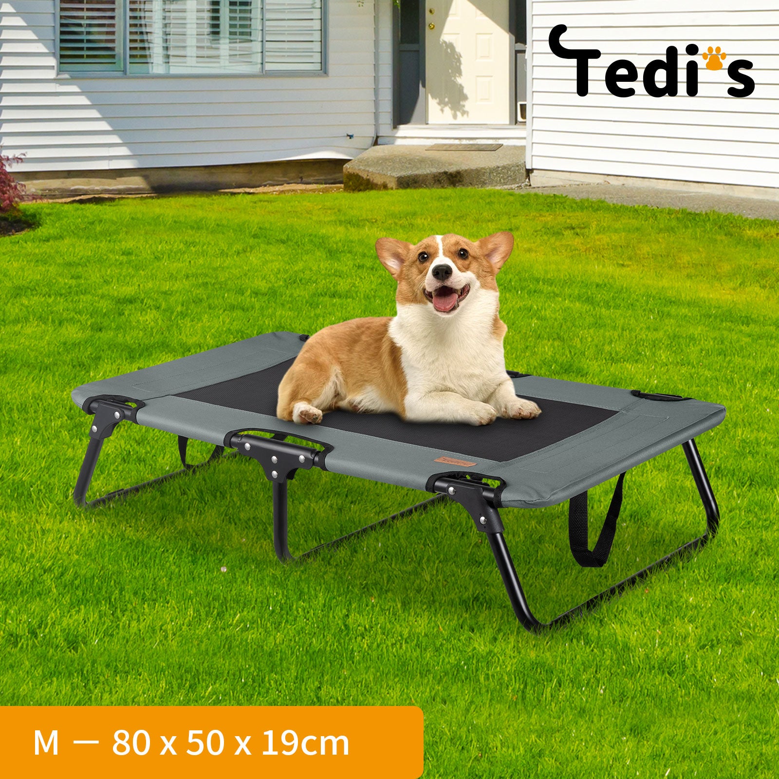 Tedi's Elevated Dog Bed Raised Pet Trampoline Hammock Mesh-Folding No Assembly Need,Indoor & Outdoor