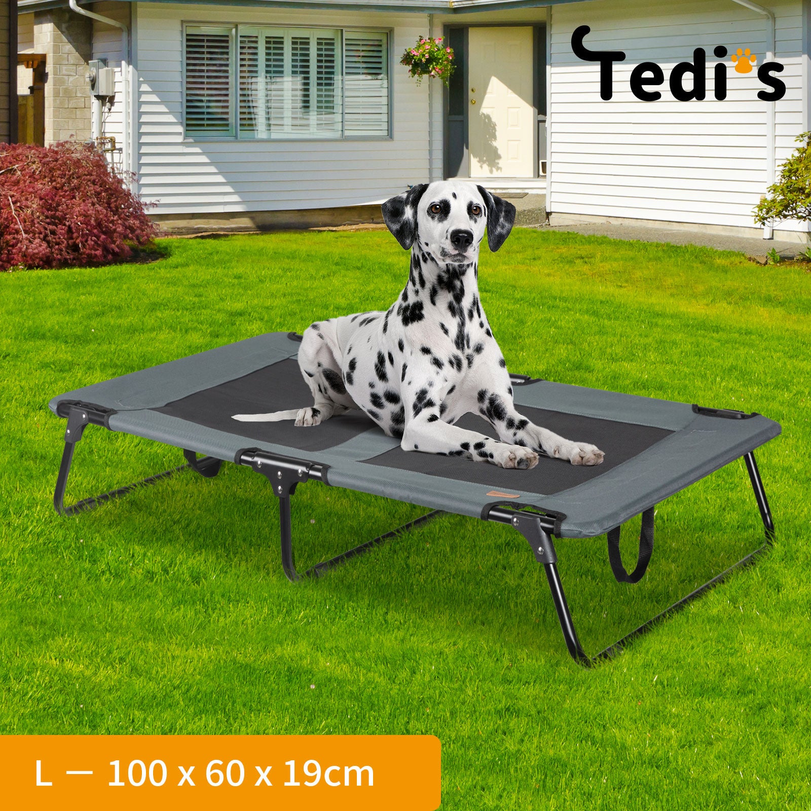 Tedi's Elevated Dog Bed Raised Pet Trampoline Hammock Mesh-Folding No Assembly Need,Indoor & Outdoor
