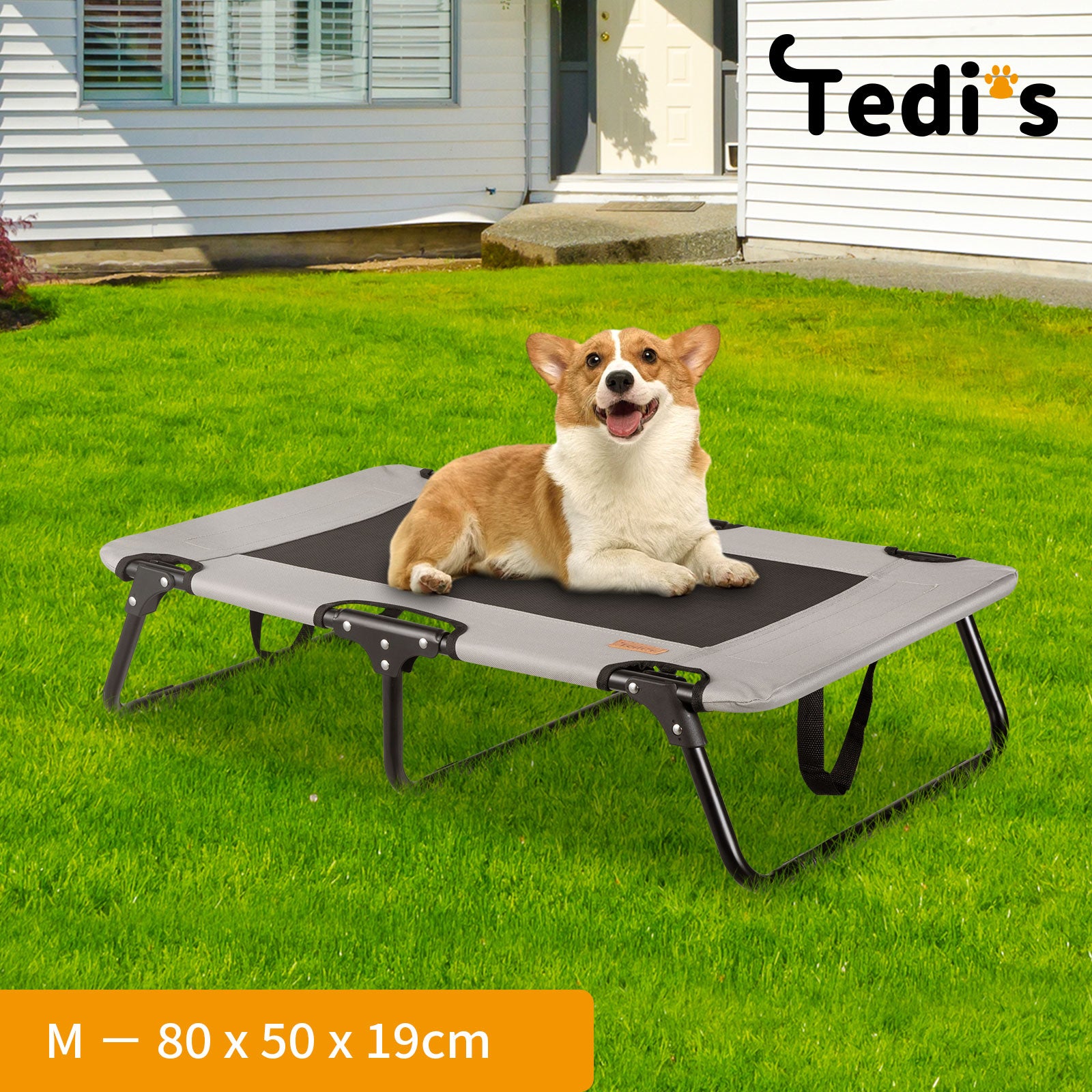 Tedi's Elevated Dog Bed Raised Pet Trampoline Hammock Mesh-Folding No Assembly Need,Indoor & Outdoor