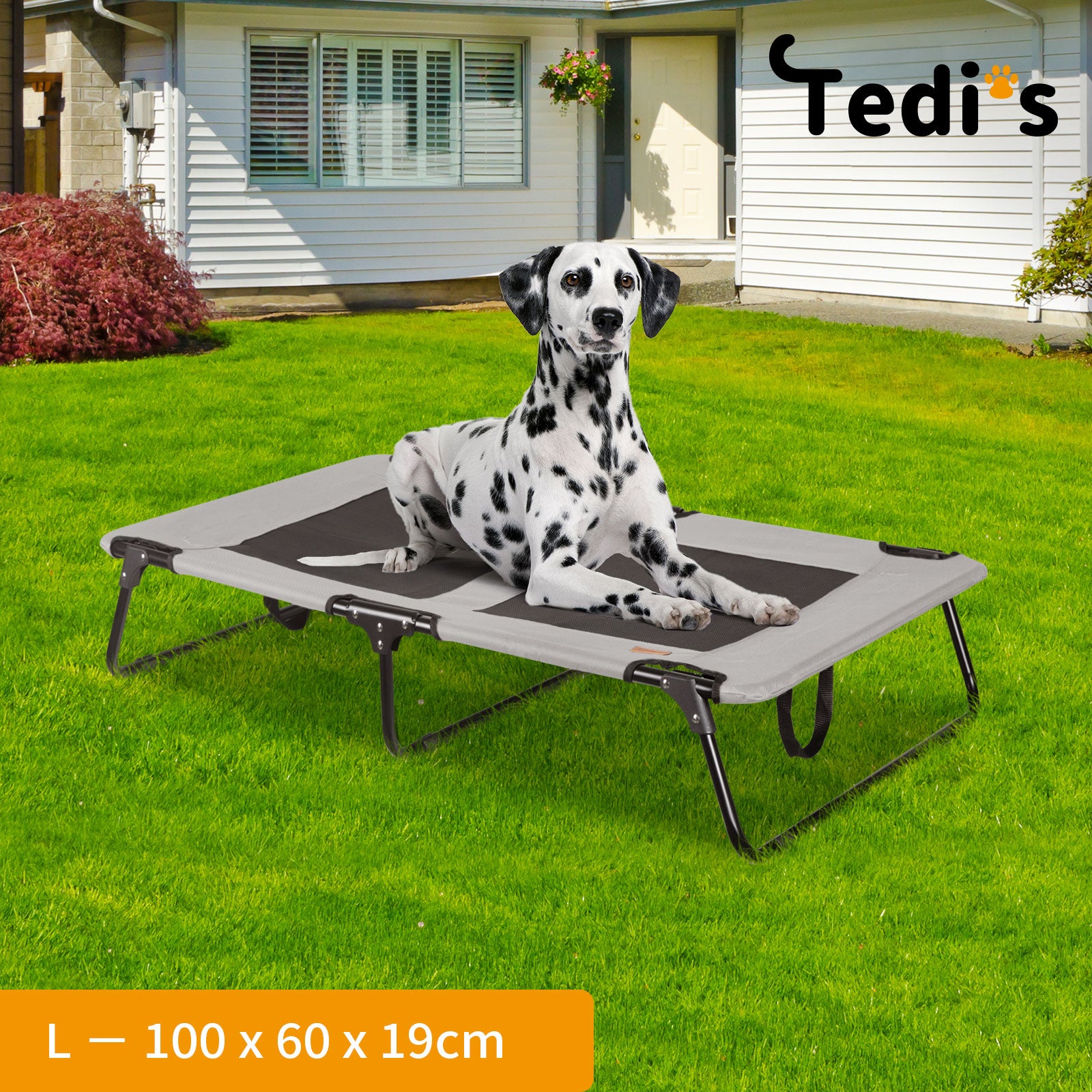Tedi's Elevated Dog Bed Raised Pet Trampoline Hammock Mesh-Folding No Assembly Need,Indoor & Outdoor