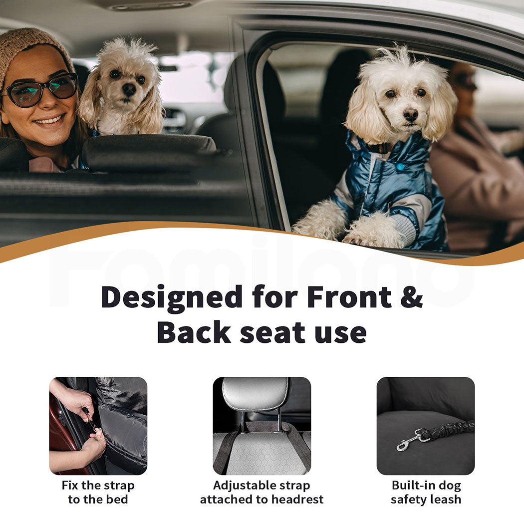 Tedi’s Dog Car Booster Seat Waterproof Travel Pet Bed Removable Washable Medium Cat Car Bed