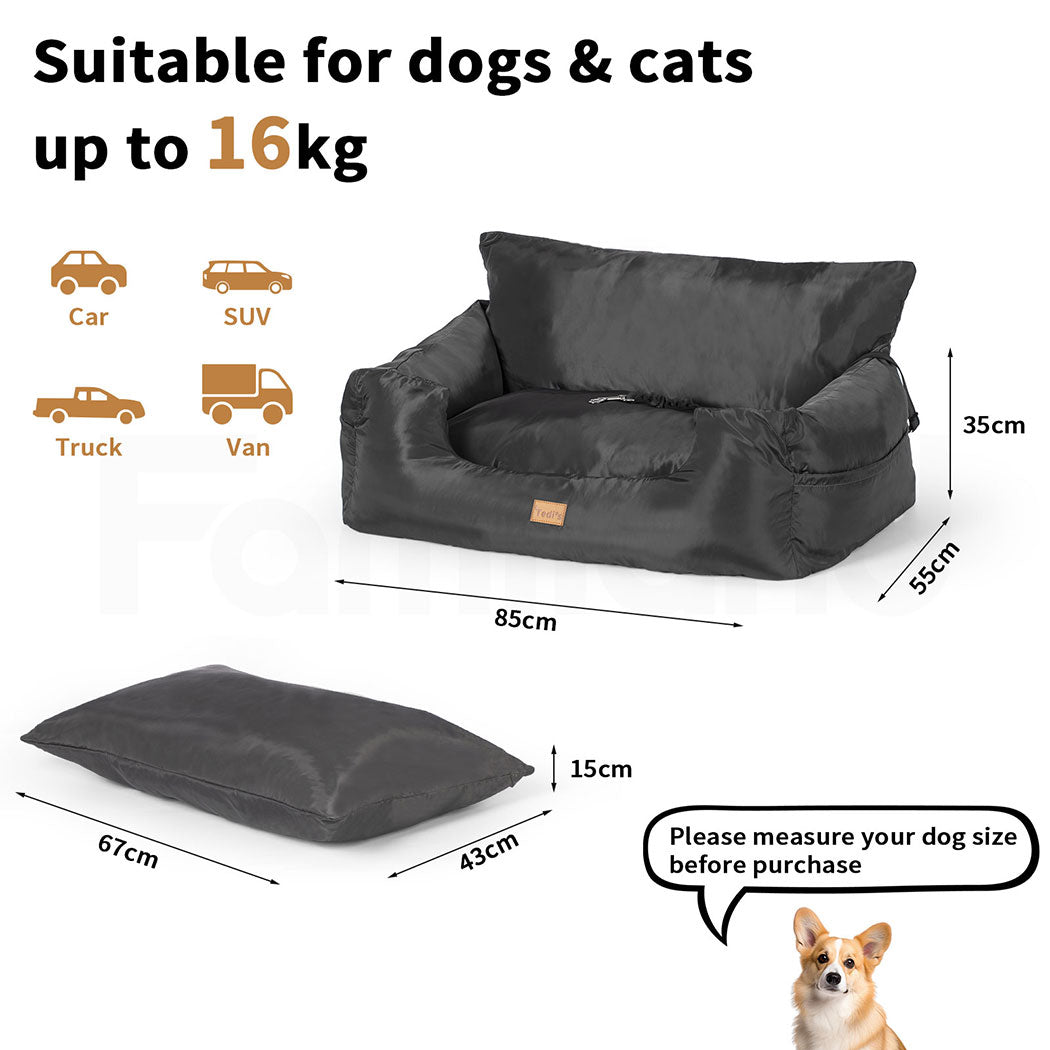 Tedi’s Dog Car Booster Seat Waterproof Travel Pet Bed Removable Washable Medium Cat Car Bed