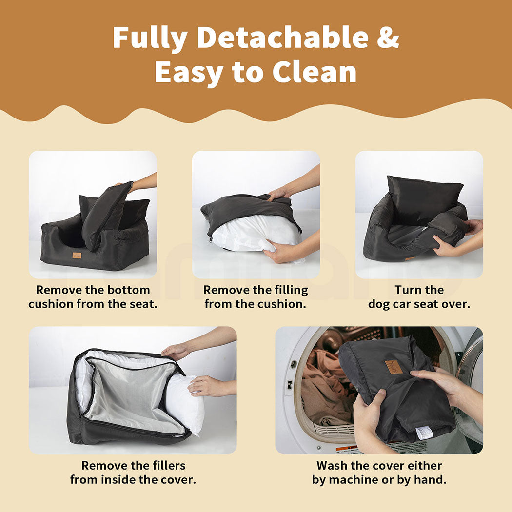 Tedi’s Dog Car Booster Seat Waterproof Travel Pet Bed Removable Washable Medium Cat Car Bed