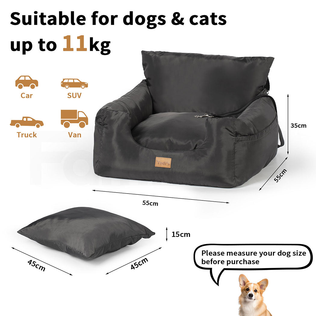 Tedi’s Dog Car Booster Seat Waterproof Travel Pet Bed Removable Washable Medium Cat Car Bed