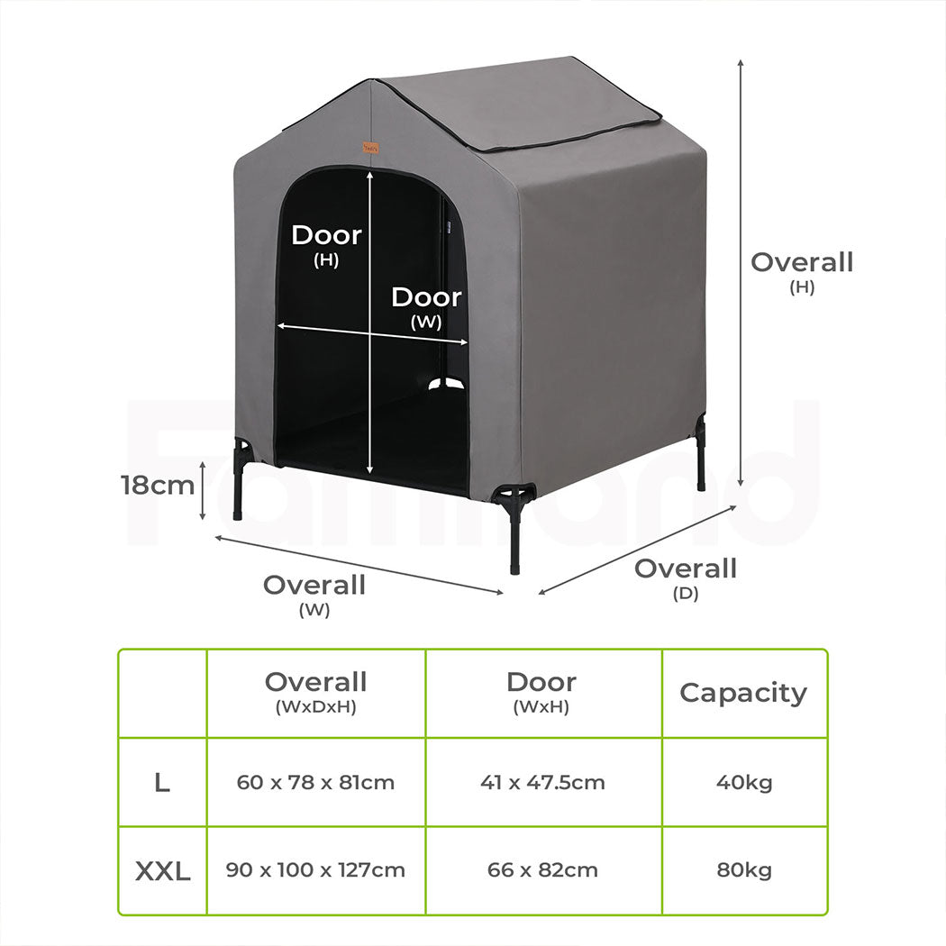 Tedi’s 2 In 1 Dog Kennel - Pet House Elevated Dog Bed Outdoor Pet Tent Waterproof Dog Shelter