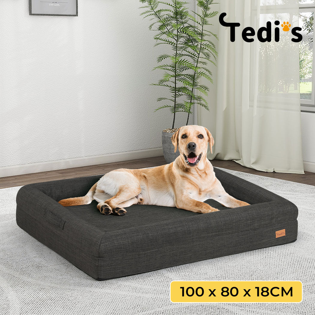 Tedi’s Orthopedic Dog Bed Calming Pet Beds Washable Portable Handle Large