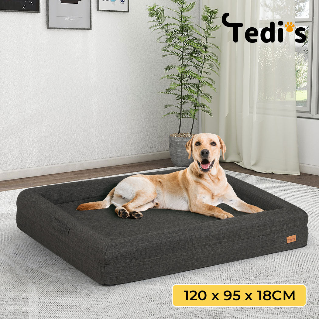 Tedi’s Orthopedic Dog Bed Calming Pet Beds Washable Portable Handle Large