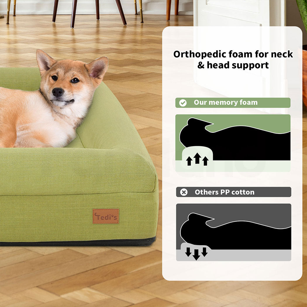 Tedi’s Orthopedic Dog Bed Calming Pet Beds Washable Portable Handle Large Green