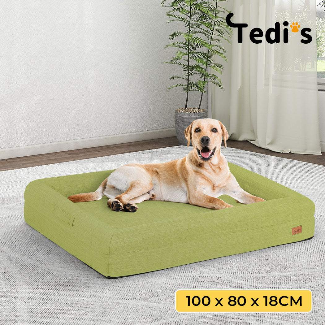 Tedi’s Orthopedic Dog Bed Calming Pet Beds Washable Portable Handle Large Green